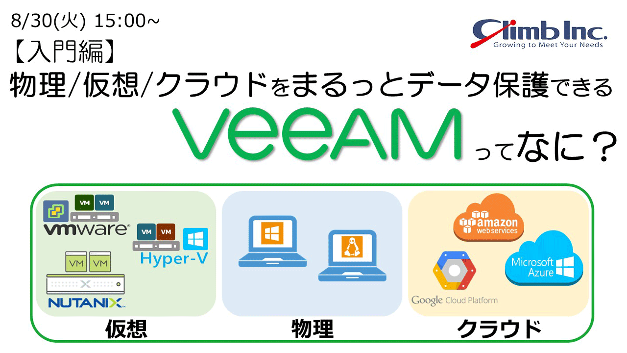 8/30(火)開催：【入門編】物理/仮想/クラウドをまるっとデータ保護できるVeeamってなに？