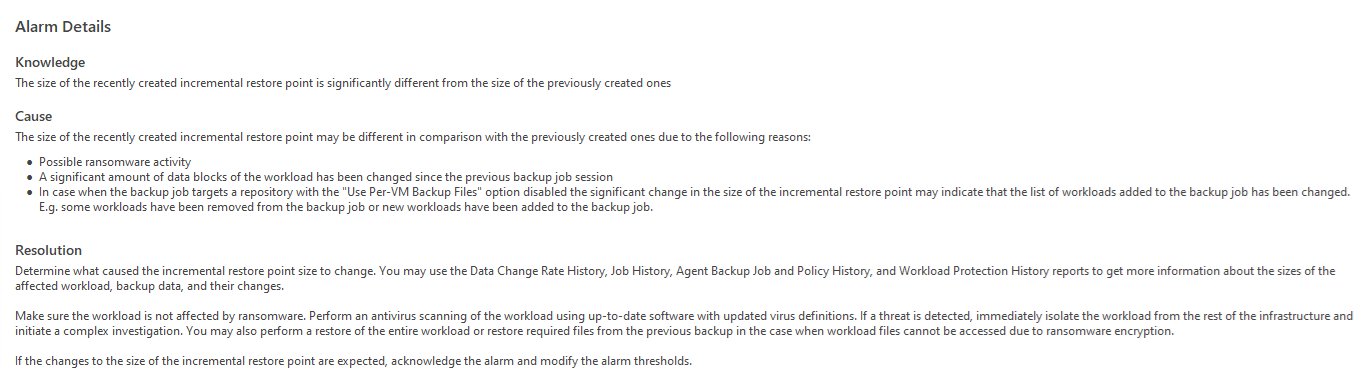 Suspicious incremental backup size
