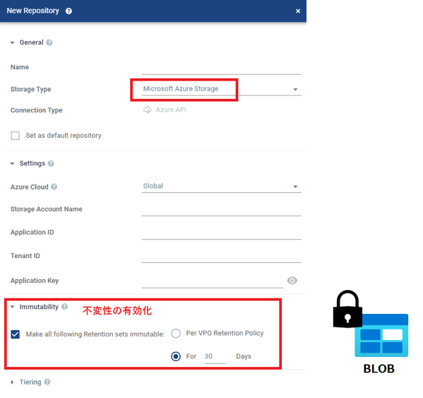 Azure BLOB LTRリポジトリの不変性対応